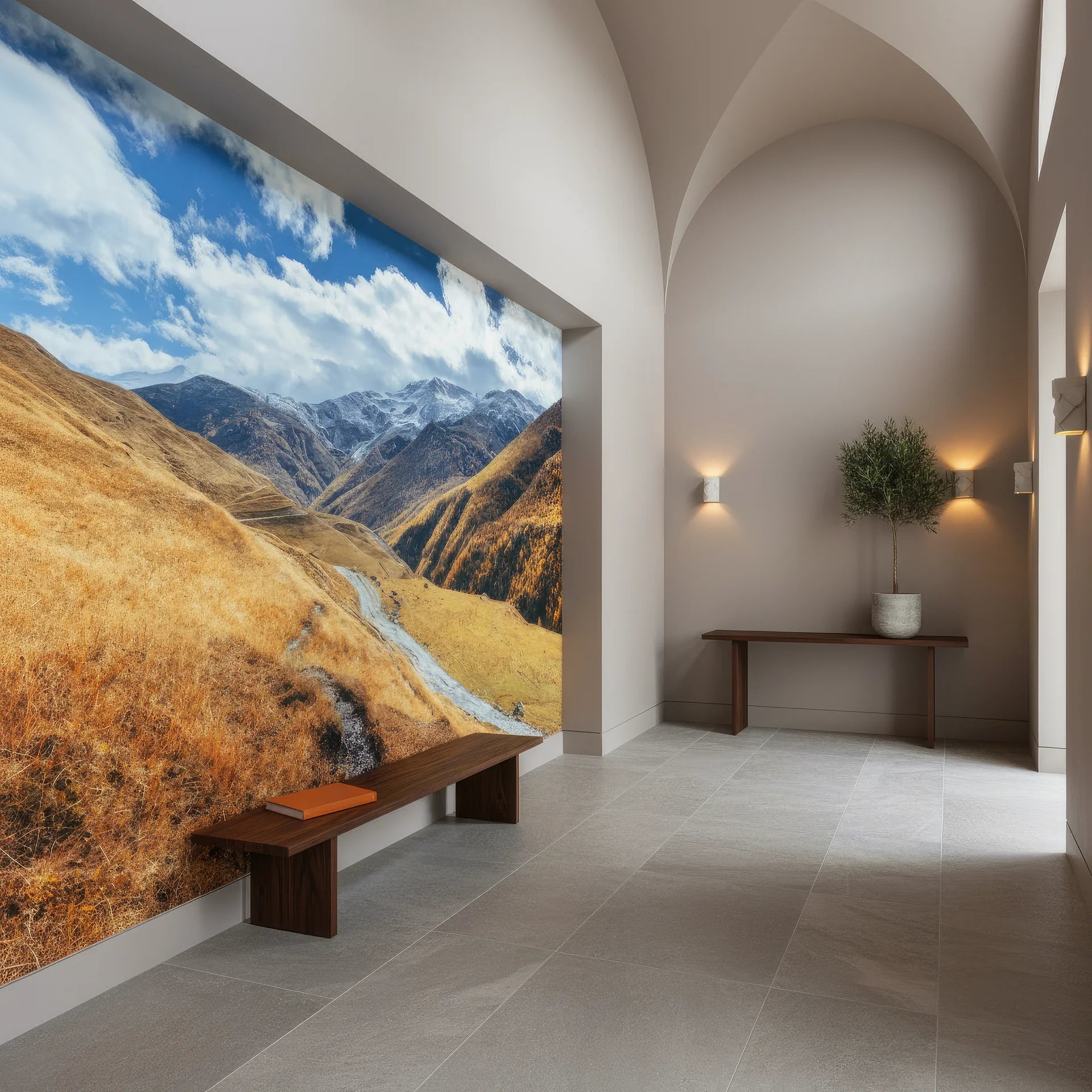 Rich golden larch forest showing peak autumn splendor peel and stick wallpaper