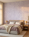Lavender Drift lilac abstract peel and stick wallpaper in a warm and inviting living room