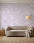 Lavender Drift lilac abstract peel and stick wallpaper adding character to a cozy bedroom