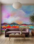 Textured colorful lavender and pink abstract landscape peel and stick wallpaper - Lavender Storm