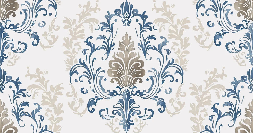 Lavish Flower Mosaic blue and beige classic damask wallpaper