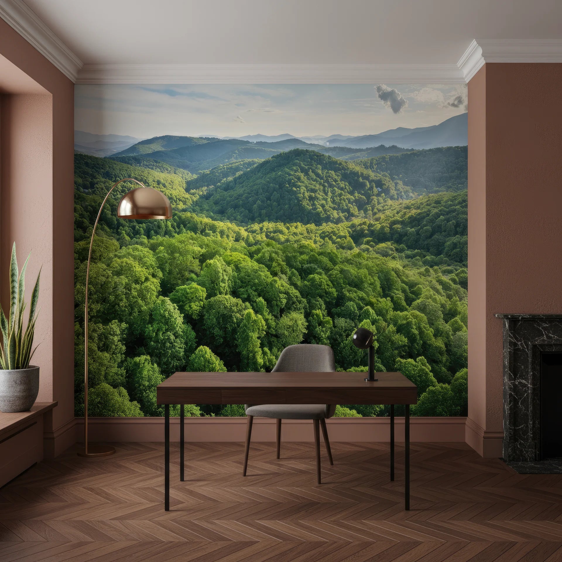Stratified green landscape creating sense of depth removable wall mural