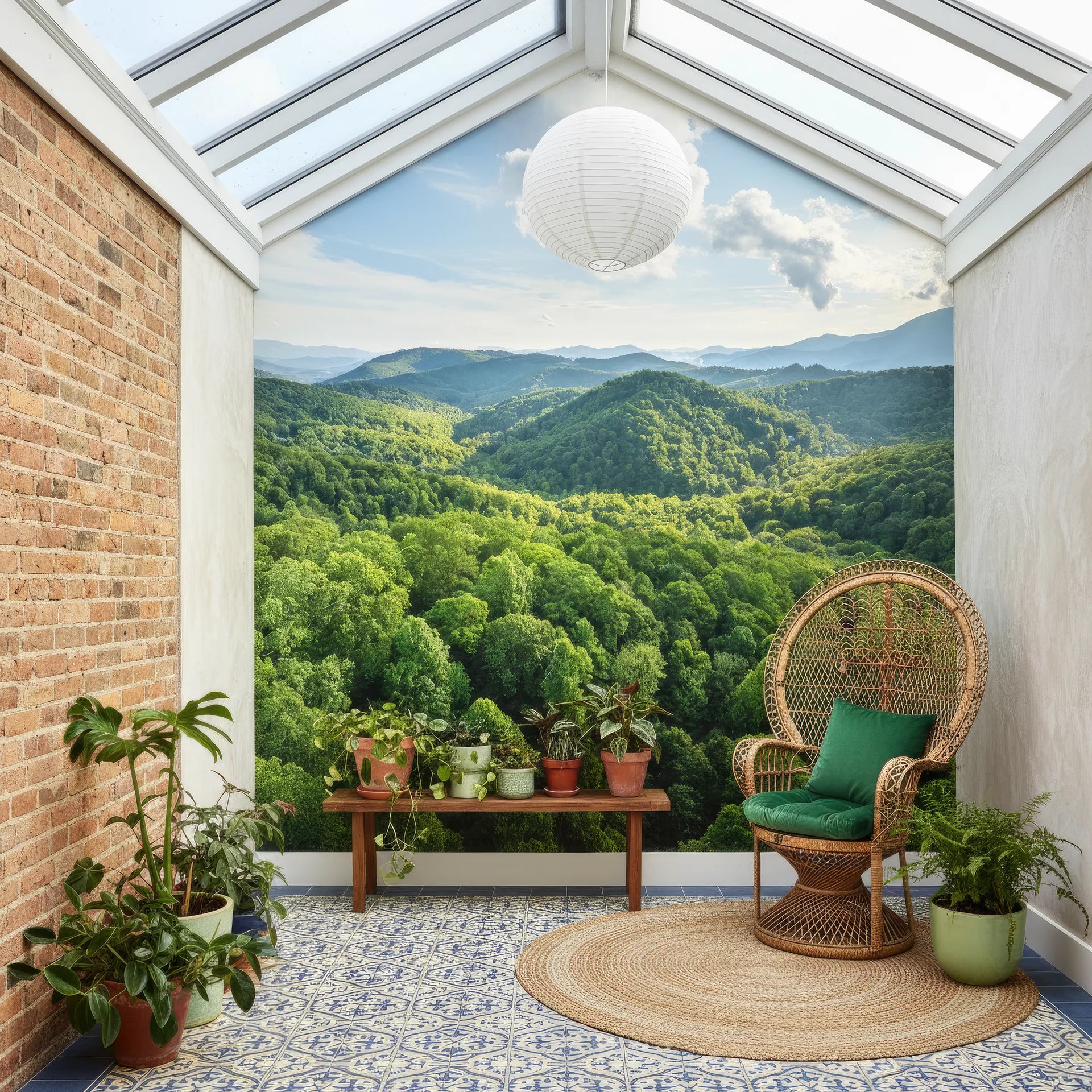 Layered vegetation in various green tones showing dimension peel and stick wallpaper