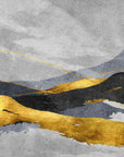 Layered Mountains removable wallpaper with gold and charcoal watercolor peaks on textured gray background