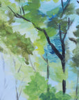 Leaf & Light serene green forest canopy wallpaper creating ambiance in a serene bathroom