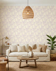 Lilac Palms playful purple palm tree wallpaper in a warm and inviting living room