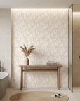 Lilac Palms playful purple palm tree wallpaper creating ambiance in a serene bathroom