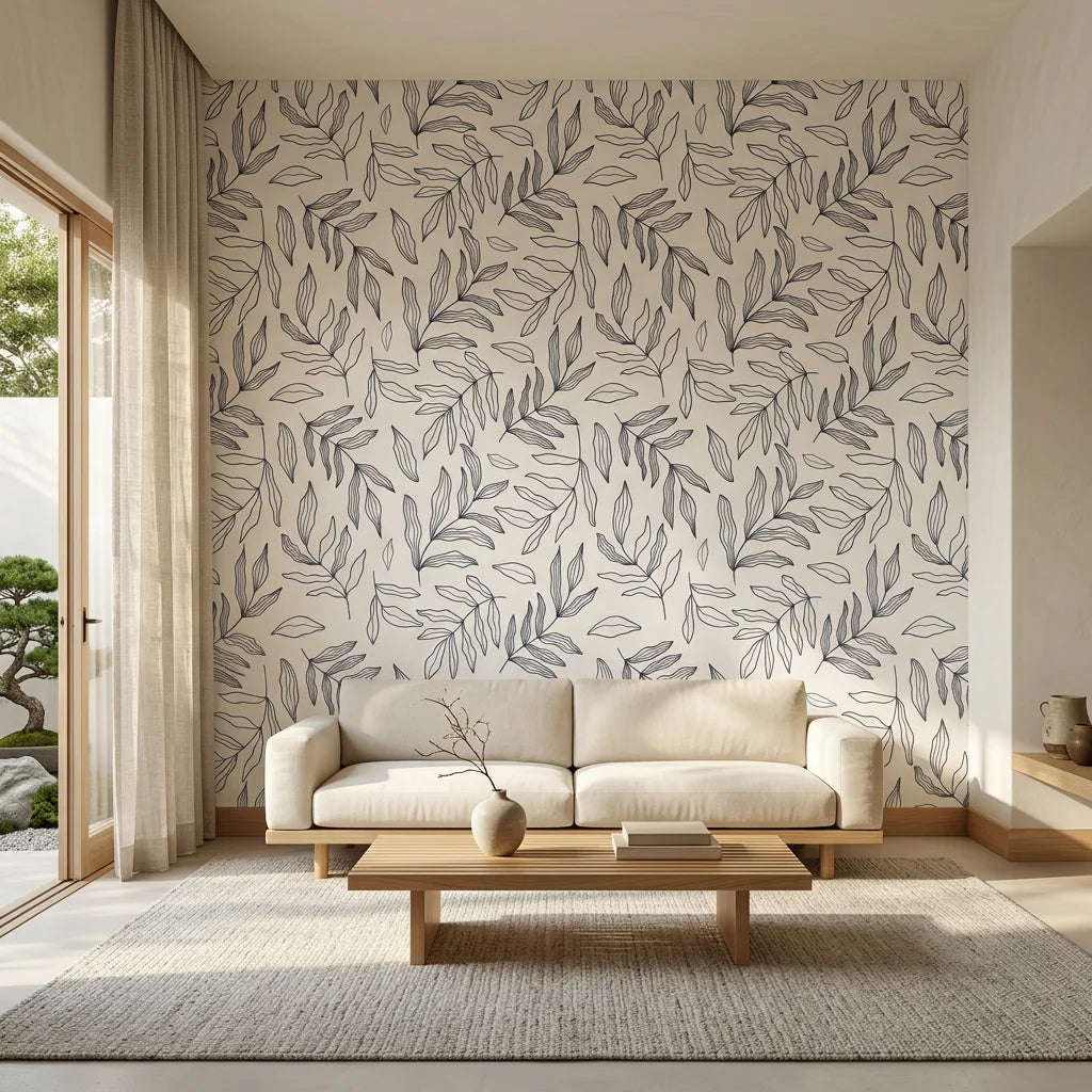 Line &amp; Leaf minimal ink botanical in a warm and inviting living room
