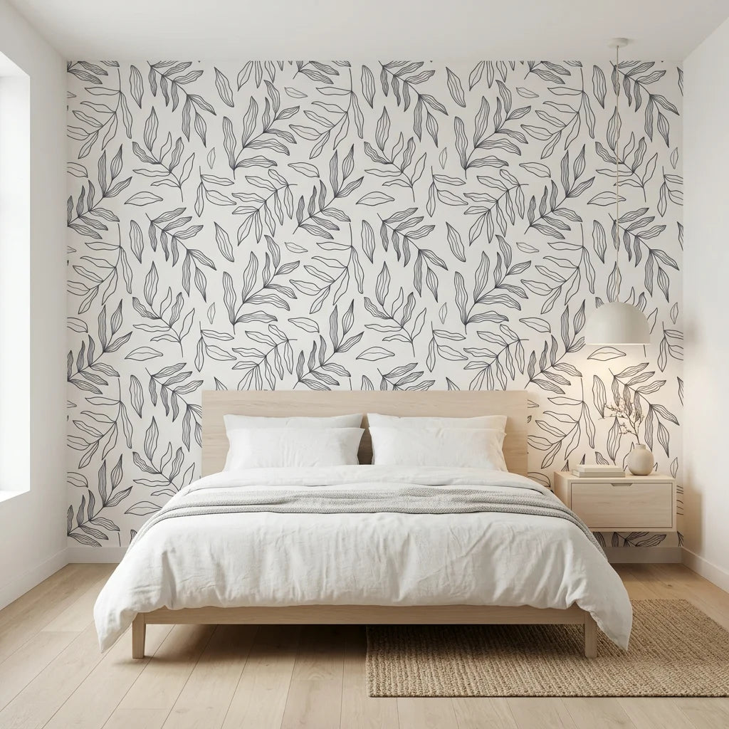 Line &amp; Leaf minimal ink botanical adding character to a cozy bedroom