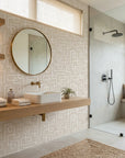 Linear Circuit minimalist line wallpaper creating ambiance in a serene bathroom