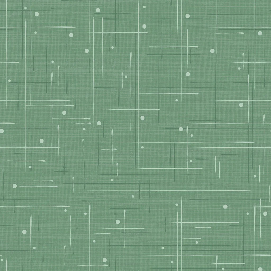 Green and white crosshatch pattern wallpaper with a retro mid-century aesthetic