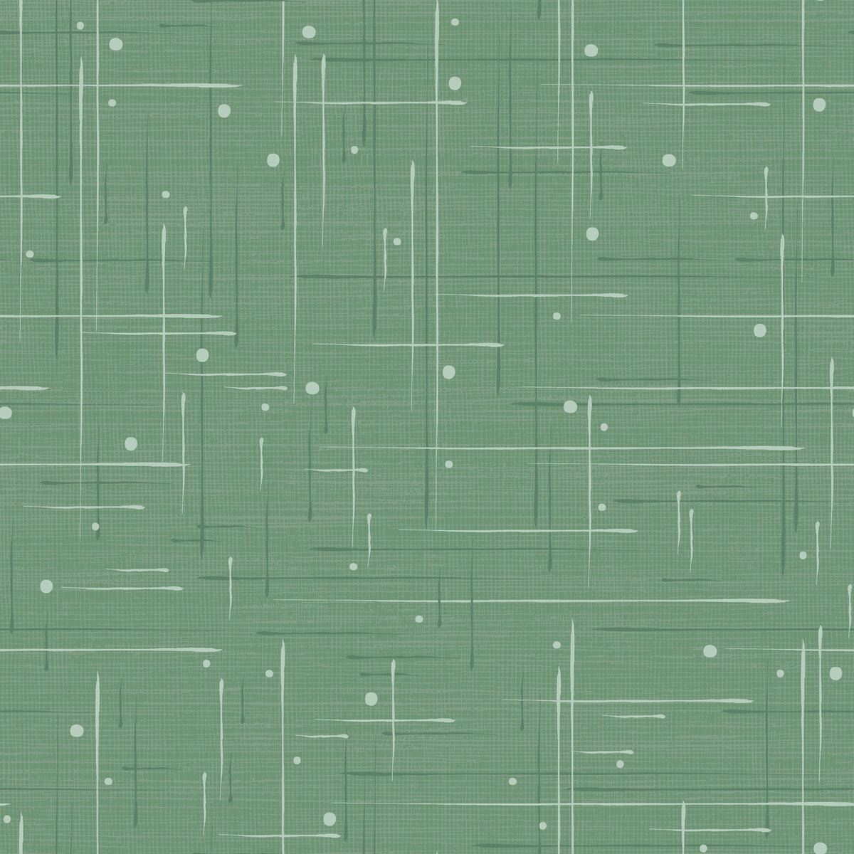 Green and white crosshatch pattern wallpaper with a retro mid-century aesthetic