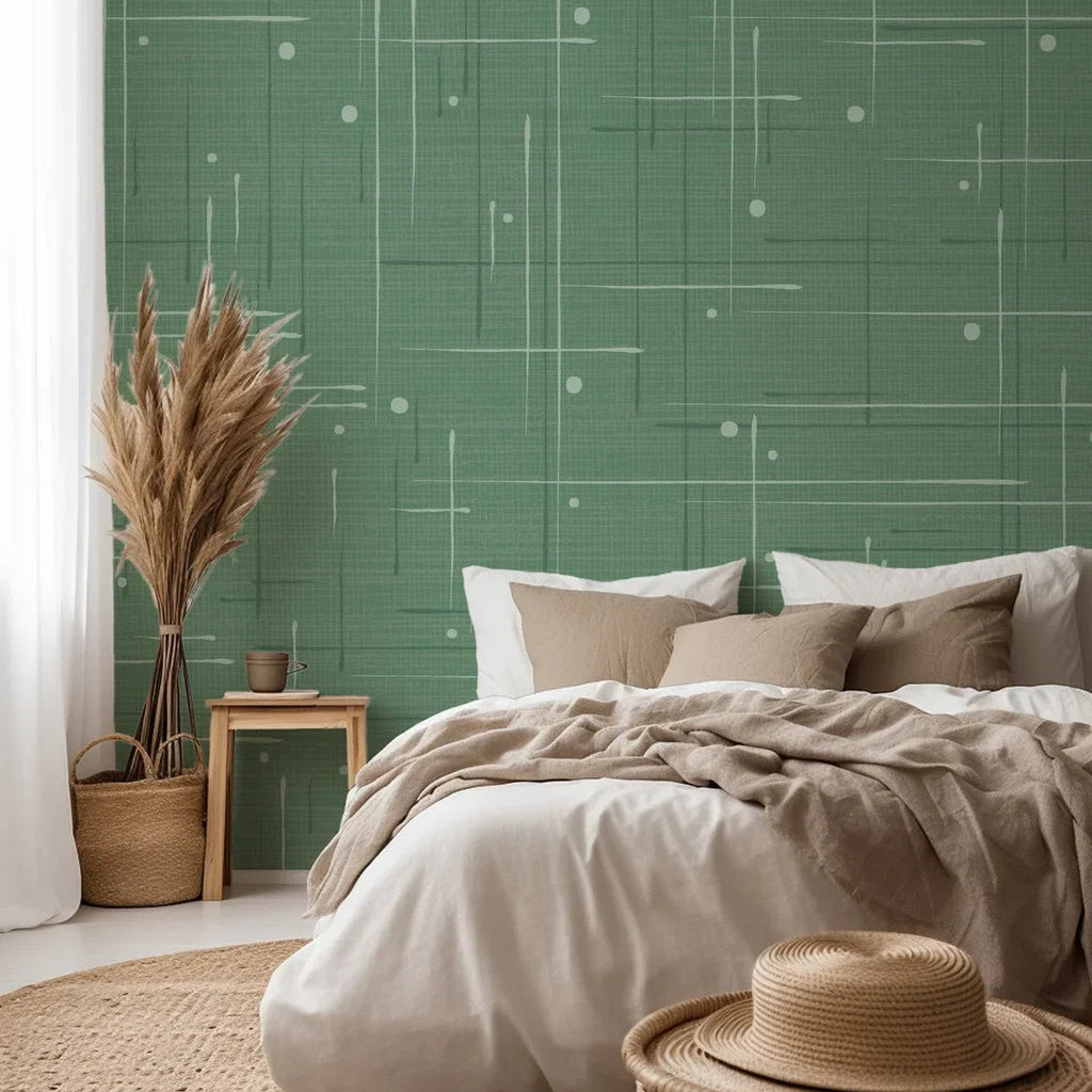 Retro green and white textured crosshatch pattern self-adhesive wallpaper