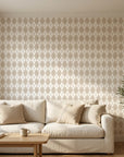 Linen Diamonds neutral argyle diamond in a warm and inviting living room