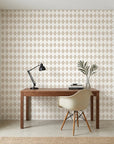 Linen Diamonds neutral argyle diamond as a feature wall in a bright home office