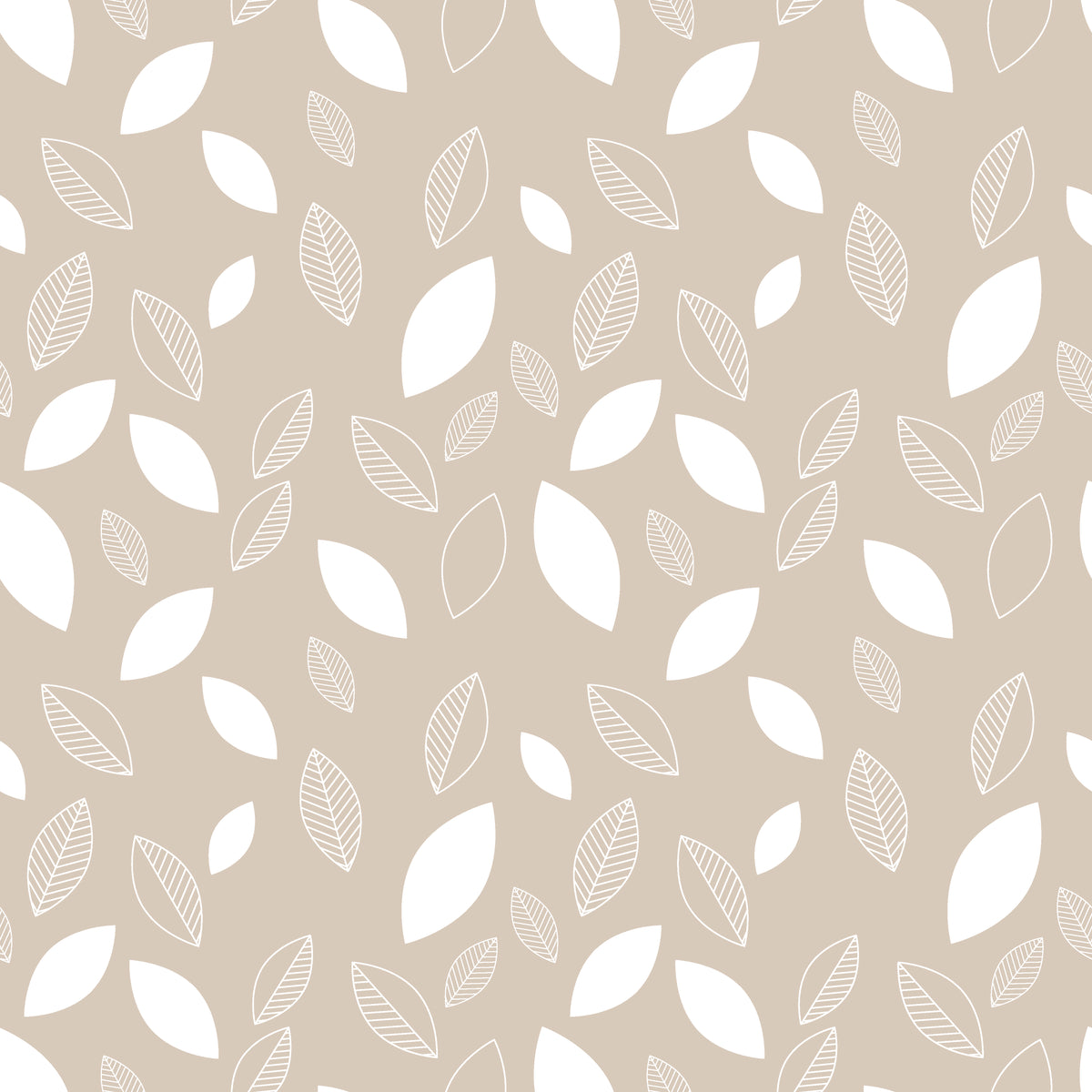 Linen-like beige leaf peel and stick wallpaper with white leaves - Linen &amp; Leaf