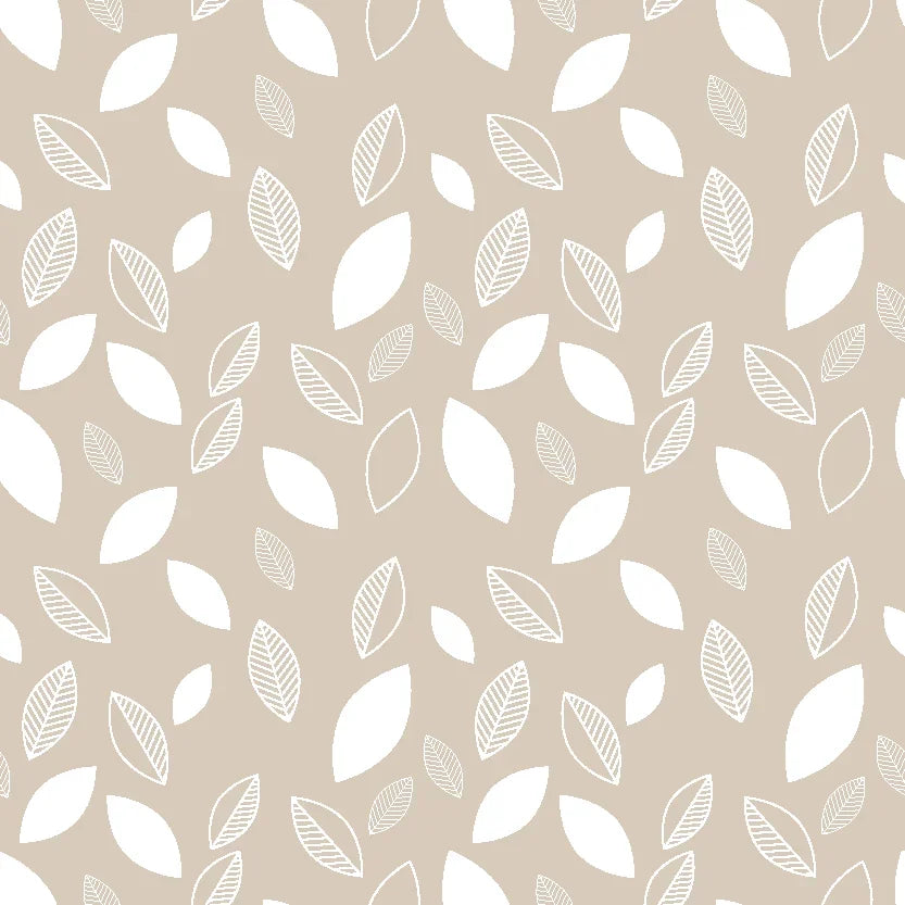 Linen-like beige leaf peel and stick wallpaper with white leaves - Linen &amp; Leaf