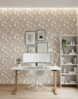 Linen & Leaf neutral beige leaf as a feature wall in a bright home office
