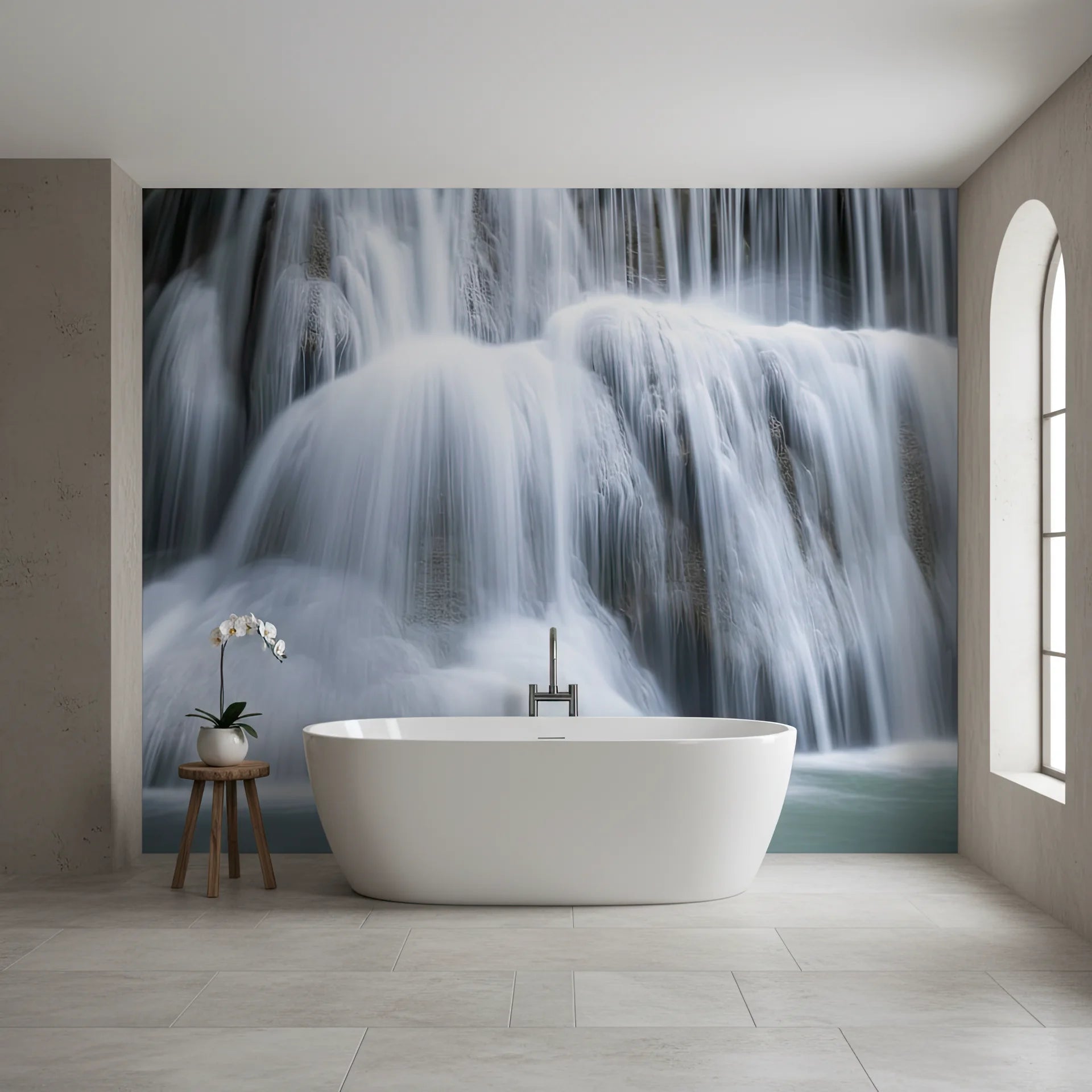 Cascading water in motion creating fluid patterns peel and stick