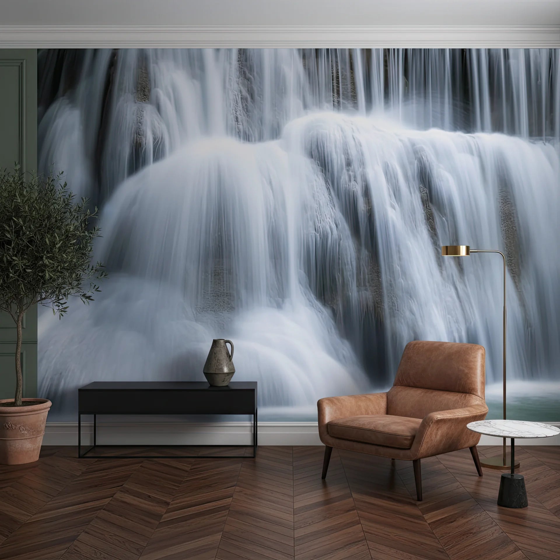 Liquid movement and flowing water in waterfall removable wall mural