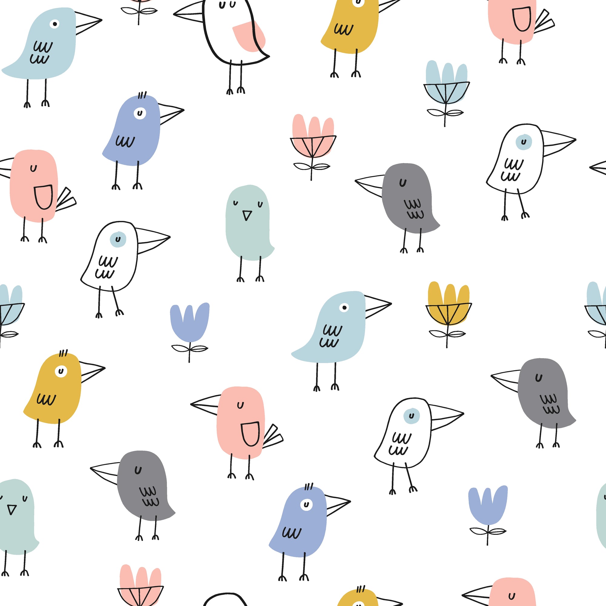 Smooth whimsical bird nursery peel and stick wallpaper - Little Songbirds