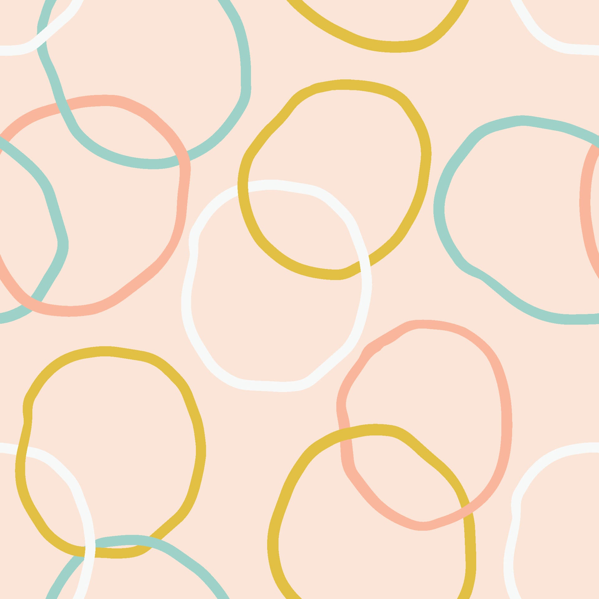 Peel and stick wallpaper featuring an abstract design in pastel pink and yellow, named Loop Dreams