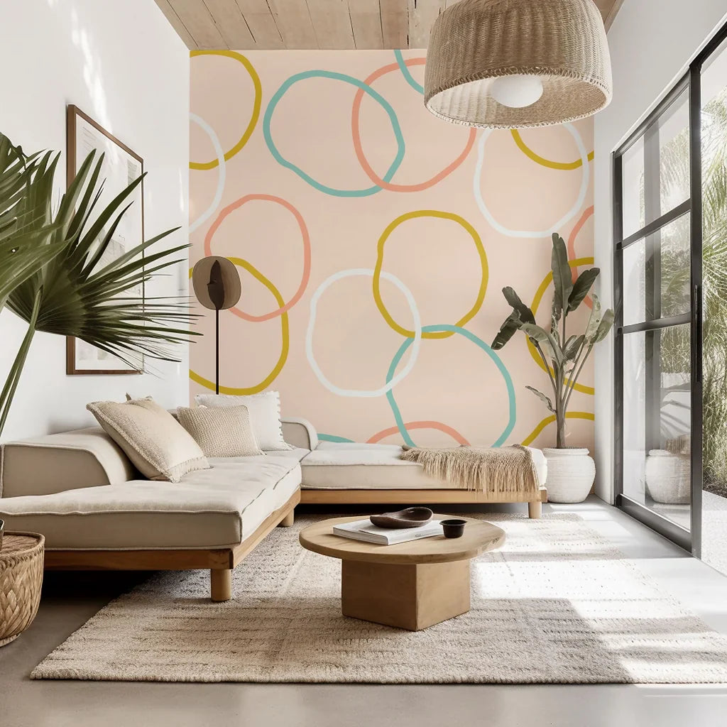 Pastel pink and yellow abstract loop wallpaper, peel and stick