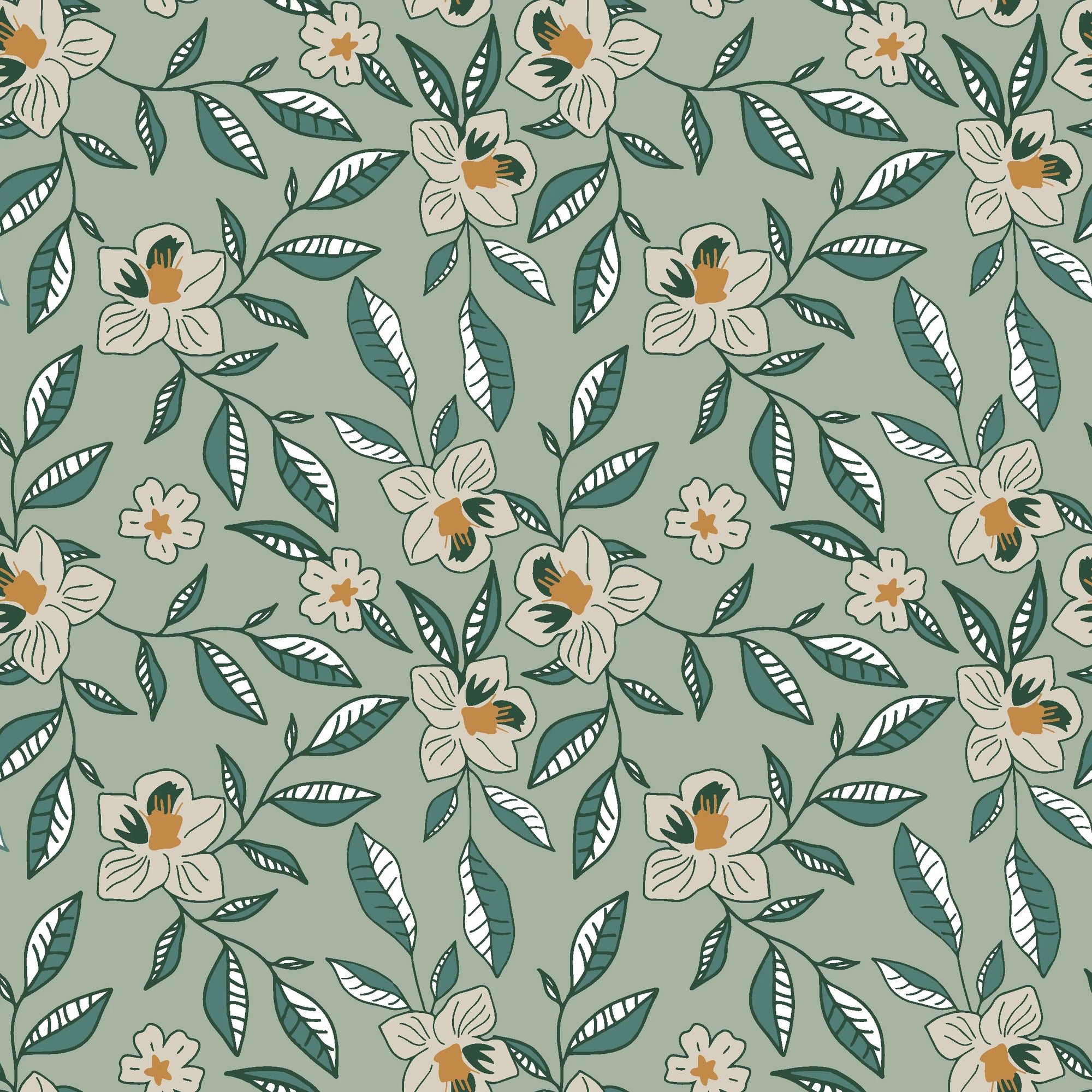 Magnolia Morning green botanical peel and stick wallpaper