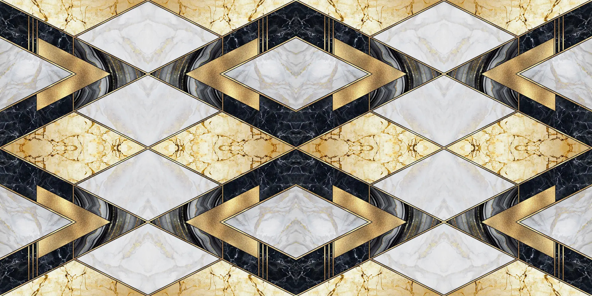 Marble Luxe dramatic black white and gold marble wallpaper