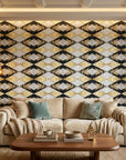 Marble Luxe dramatic black white and gold marble wallpaper creating ambiance in a serene bathroom
