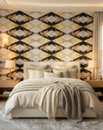 Marble Luxe dramatic black white and gold marble wallpaper in a warm and inviting living room