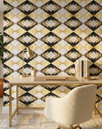 Marble Luxe dramatic black white and gold marble wallpaper adding character to a cozy bedroom