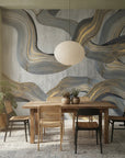 Marbled Ribbons bold silver and gold abstract creating ambiance in a serene bathroom