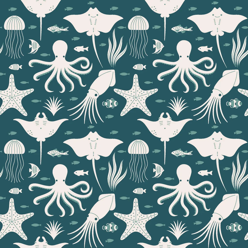 Marine Dream dark teal nautical ocean animal wallpaper