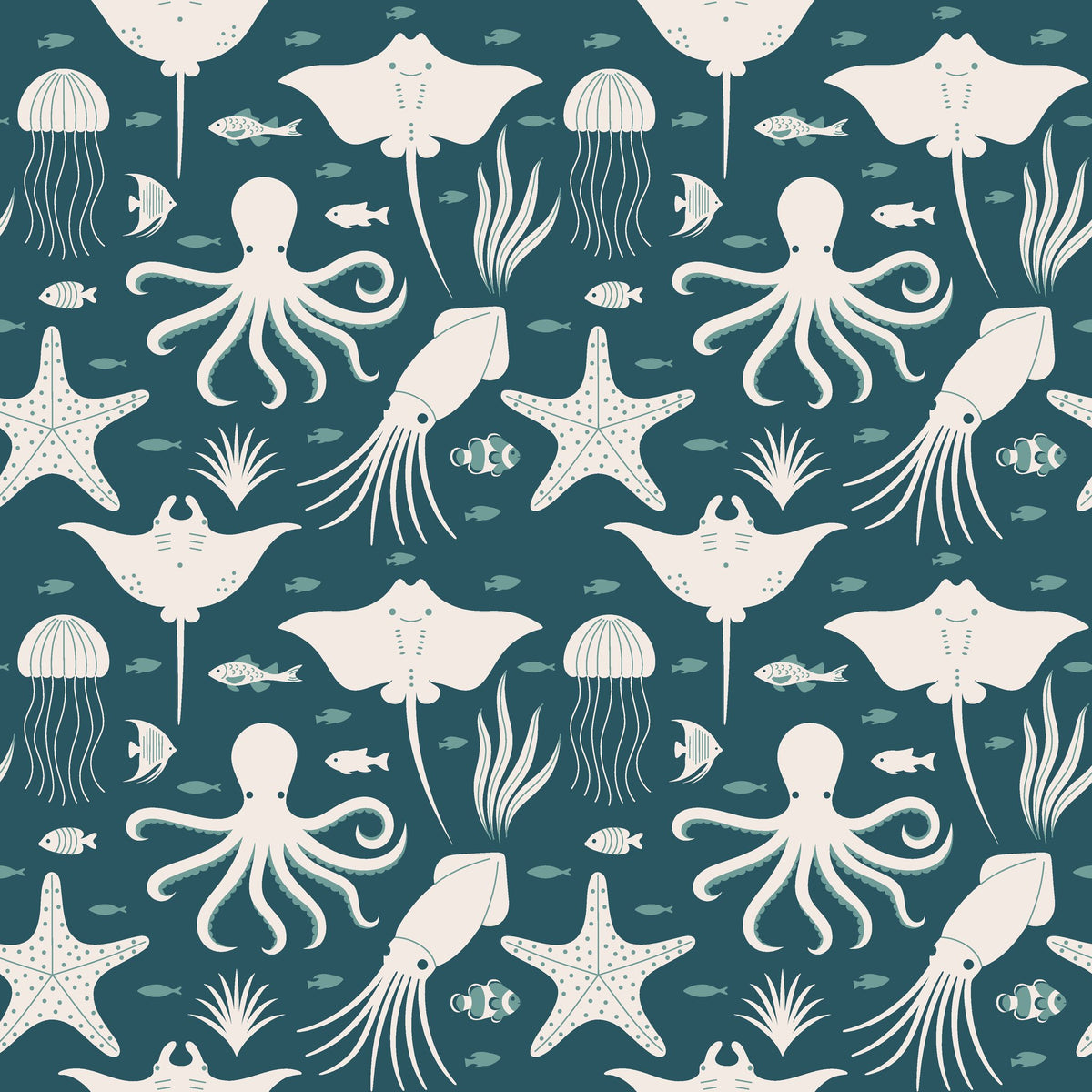 Marine Dream dark teal nautical ocean animal wallpaper