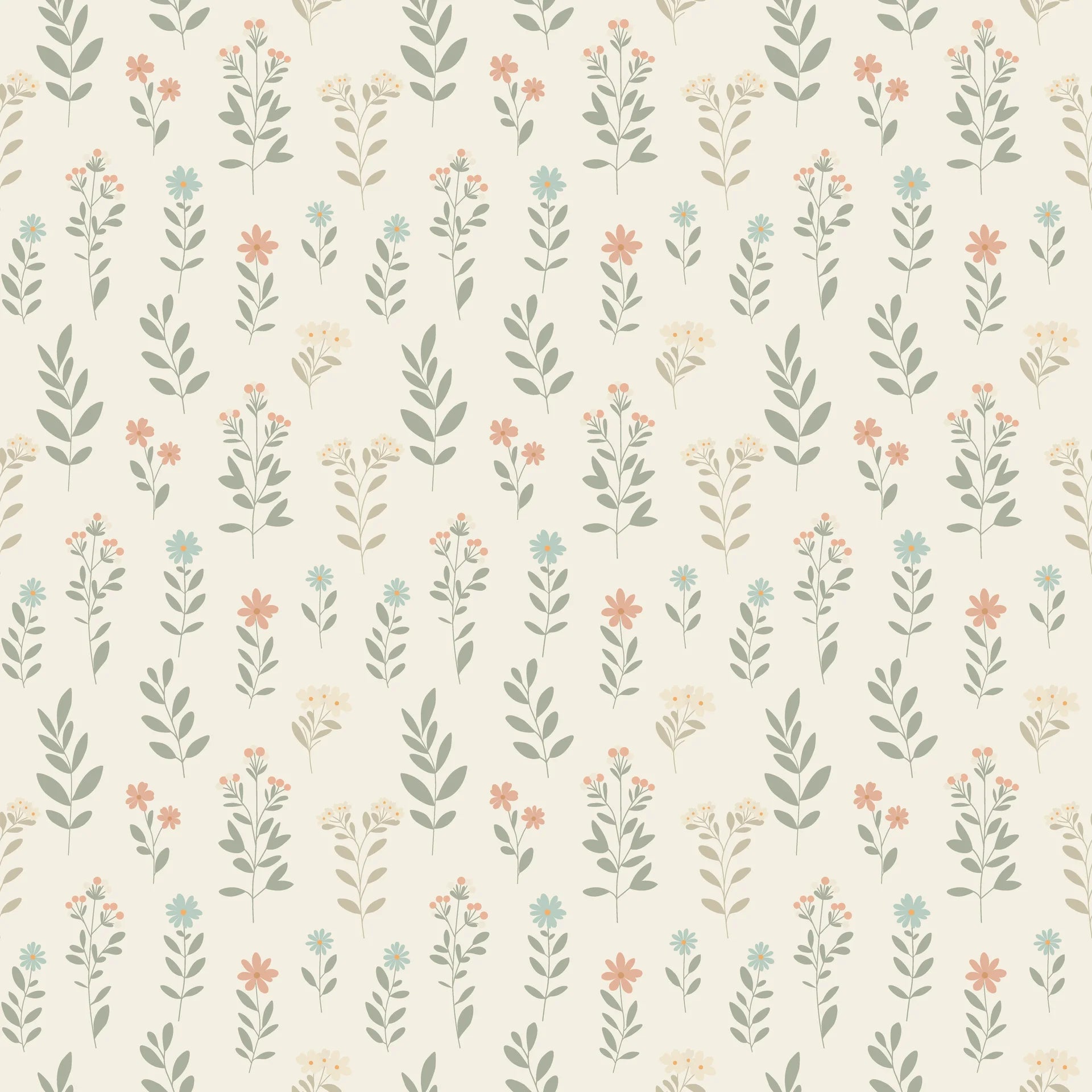 Linen-like sage coral and blue wildflower peel and stick wallpaper - Meadow Song