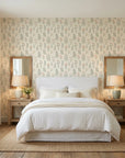 Meadow Song serene botanical wildflower wallpaper adding character to a cozy bedroom