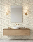Meadow Song serene botanical wildflower wallpaper creating ambiance in a serene bathroom