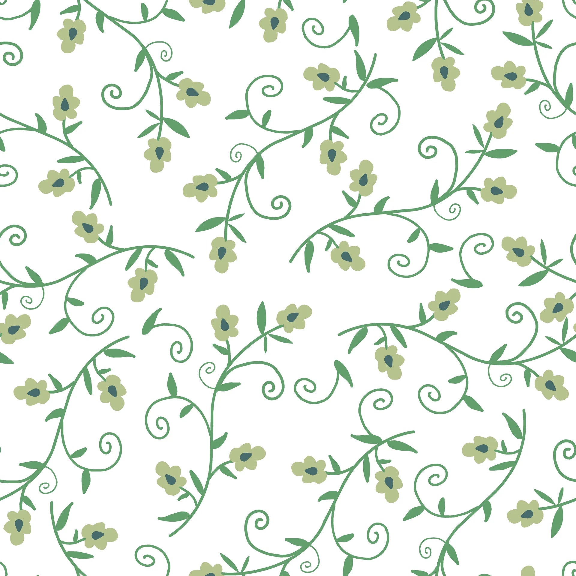 Smooth green floral vine peel and stick wallpaper - Meadow Wander