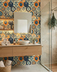 Medina Mosaic exotic tile wallpaper creating ambiance in a serene bathroom