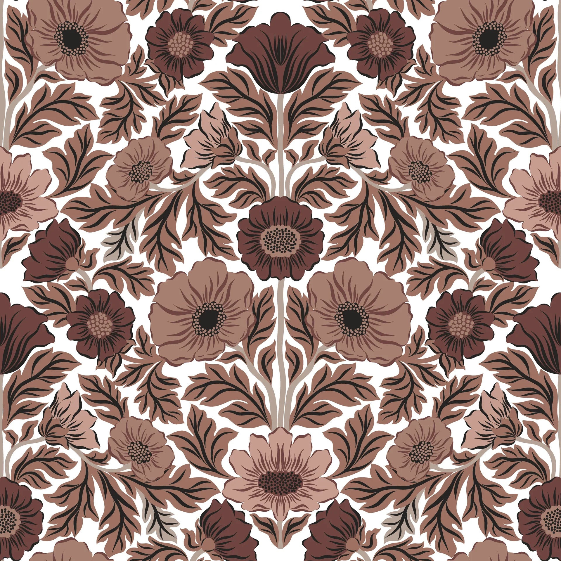 Textured burgundy and rose floral damask peel and stick wallpaper - Merlot Garden