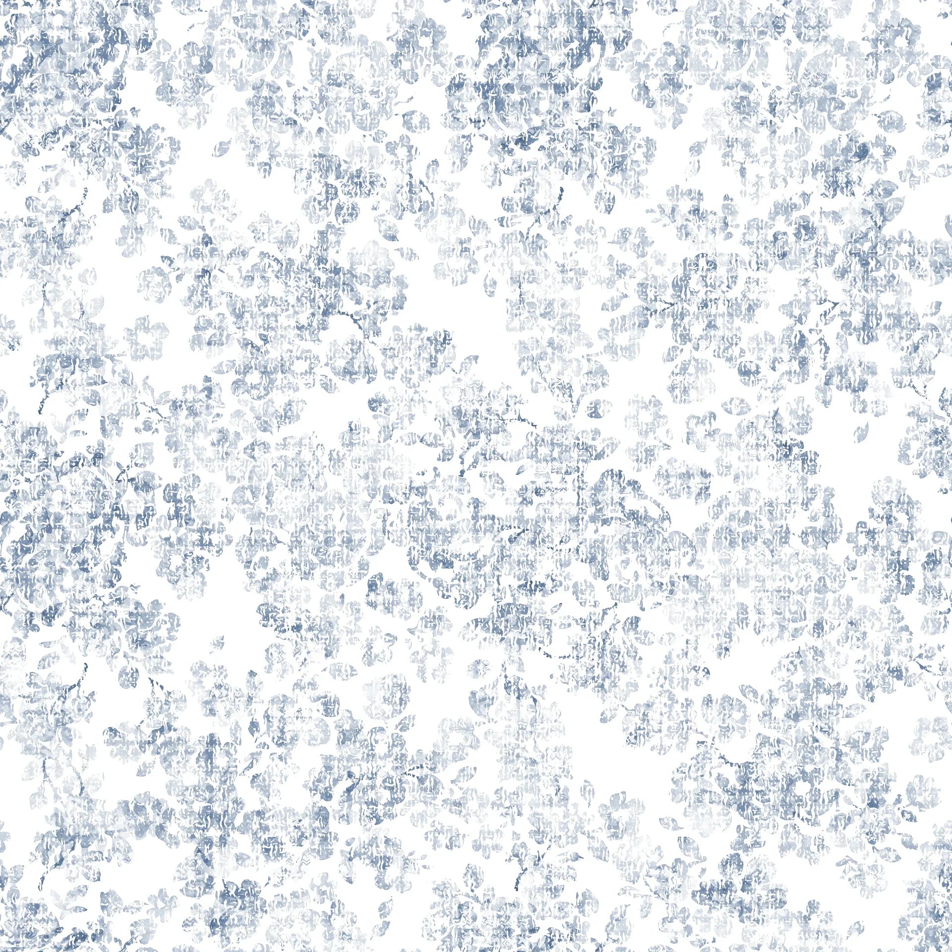 Distressed blue and white Midnight Bloom Drift wallpaper with watercolor-style floral texture on cream background