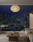 Navy blue city skyline Midnight Constellation wallpaper with illuminated buildings at night