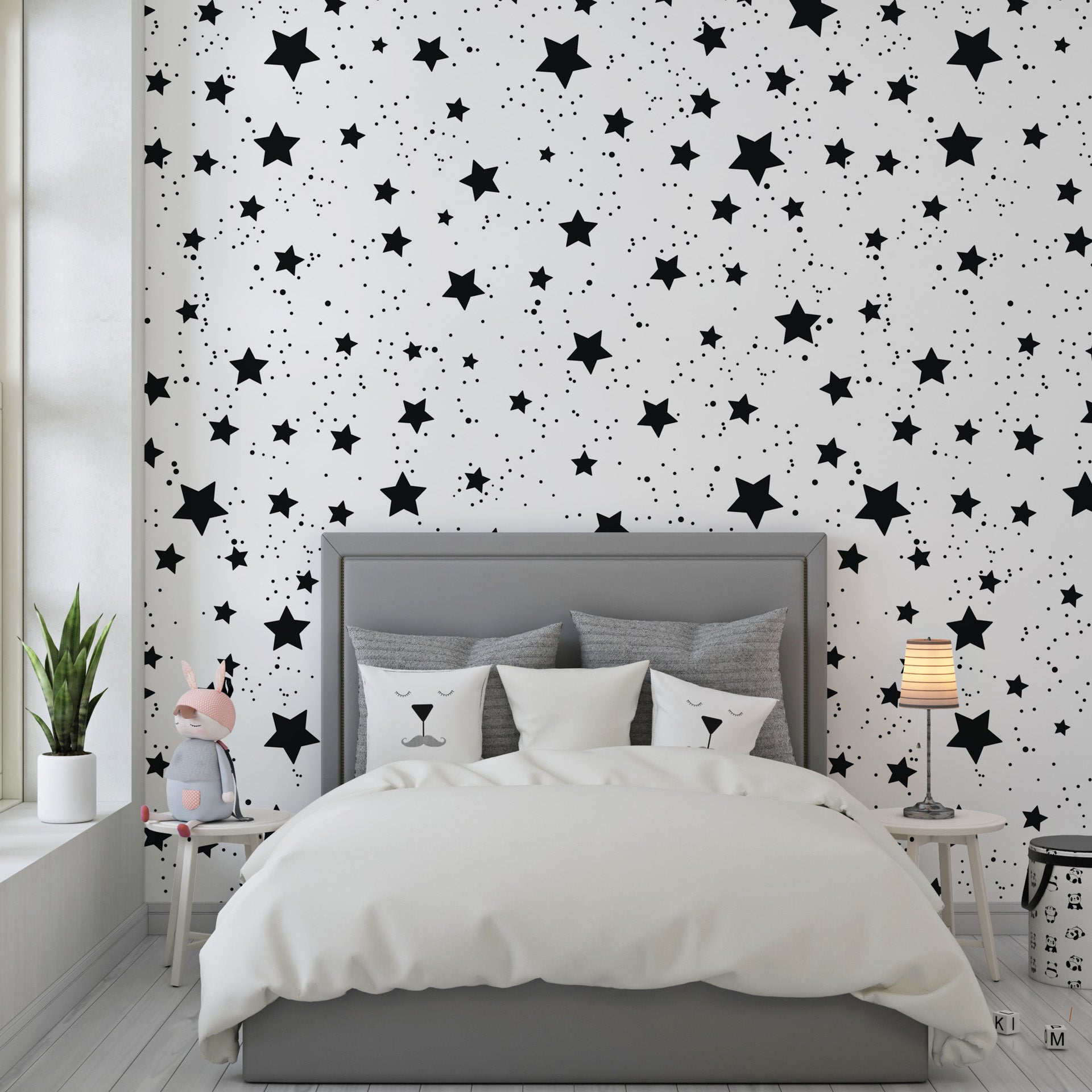 Monochrome starry night sky pattern self-adhesive wallpaper - Midnight Dust