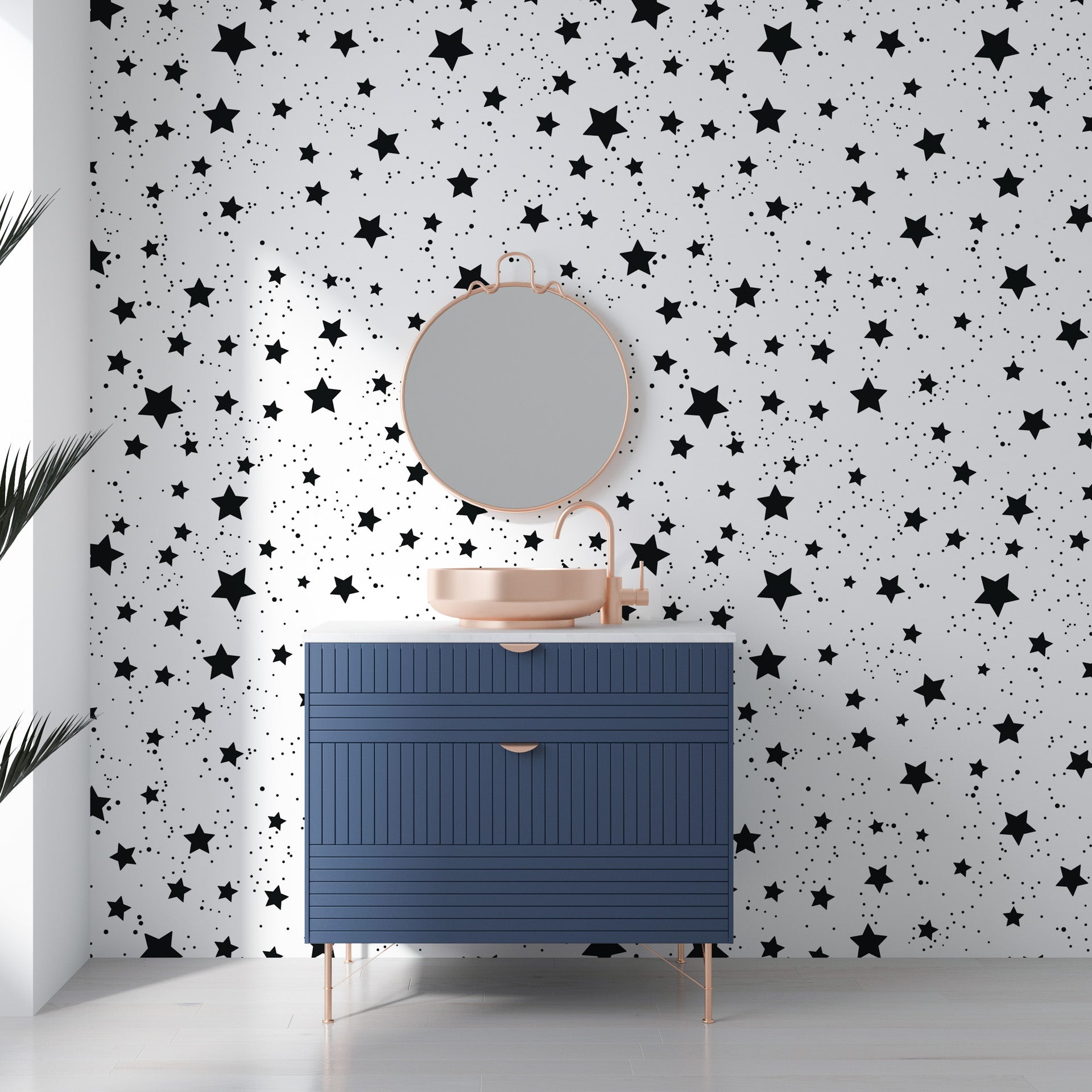 Minimalist white stars on black background removable wallpaper - Midnight Dust