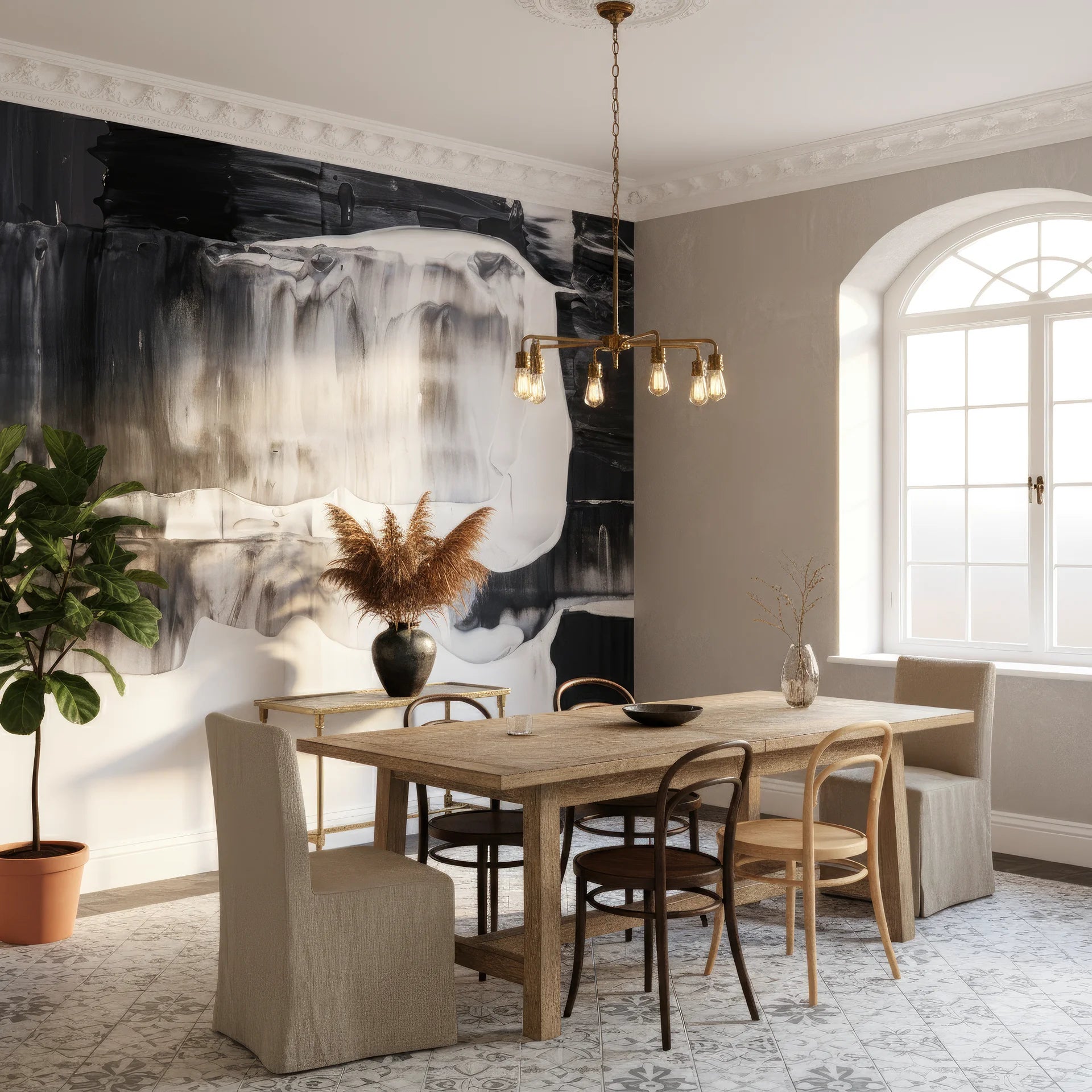 Striking monochrome wallpaper sample with stark visual tension