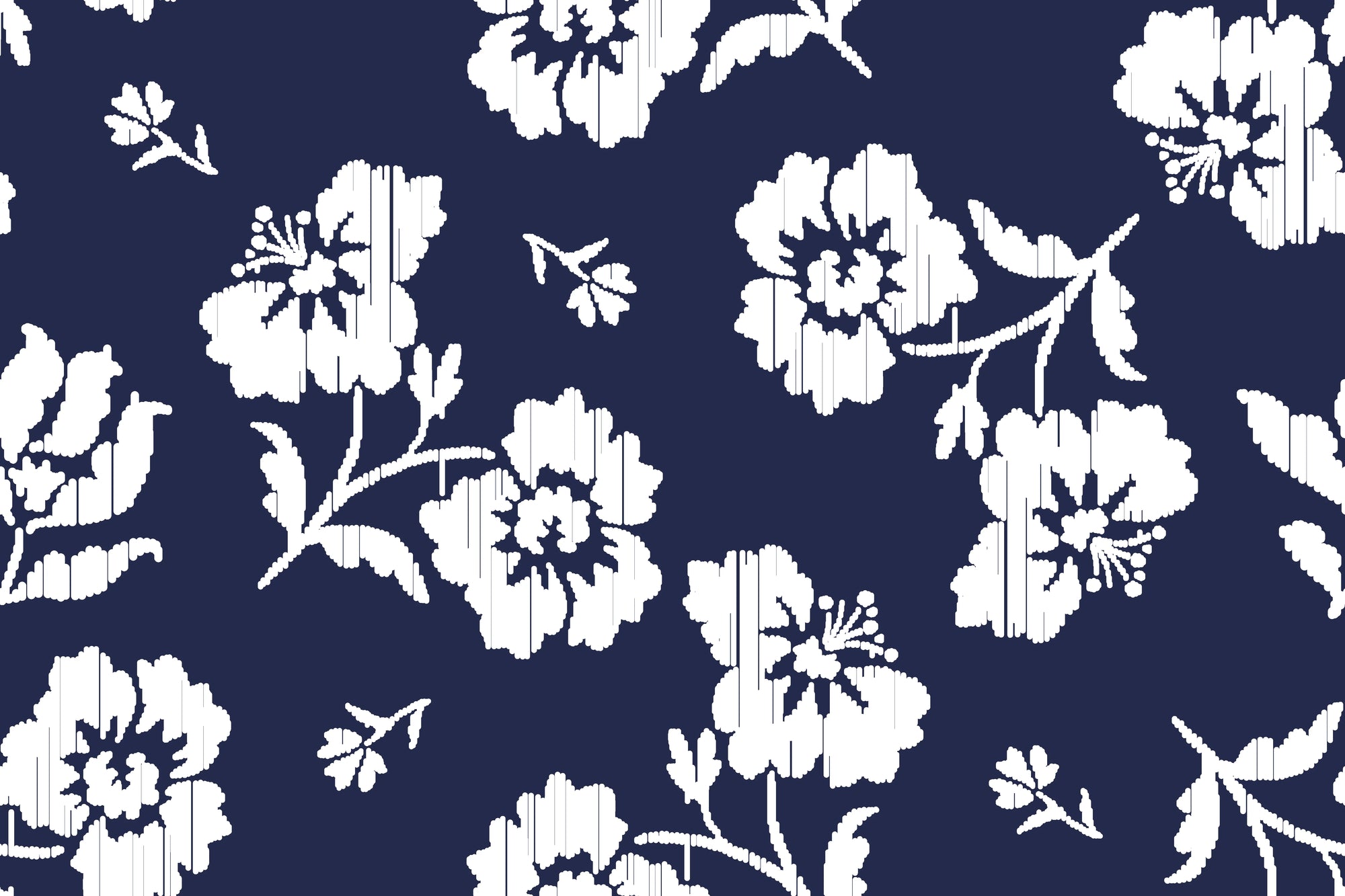 Textured peel and stick wallpaper with white embroidered navy florals - Midnight Embroidery