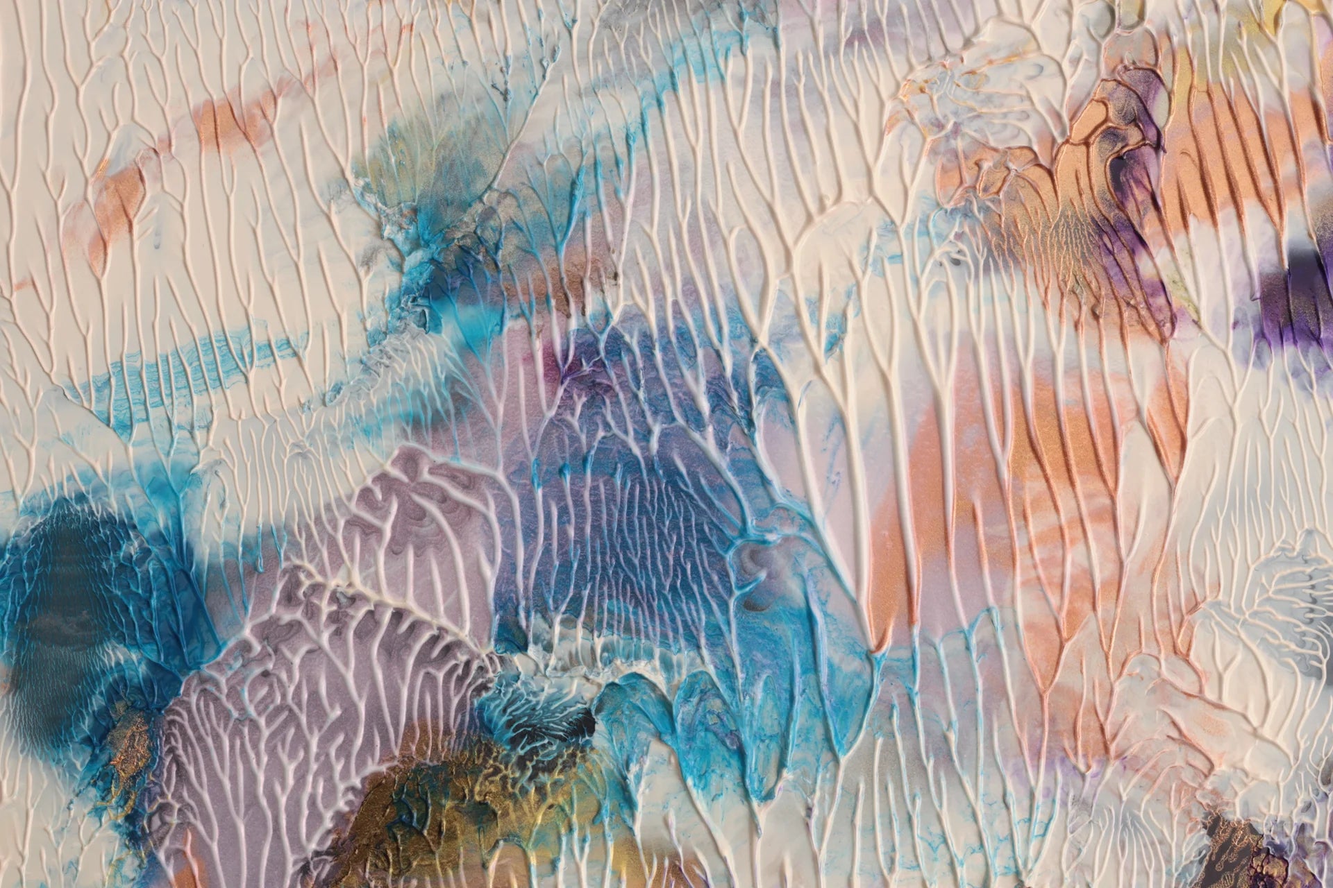 Mineral Bloom pastel crystalline abstract wallpaper creating ambiance in a serene bathroom