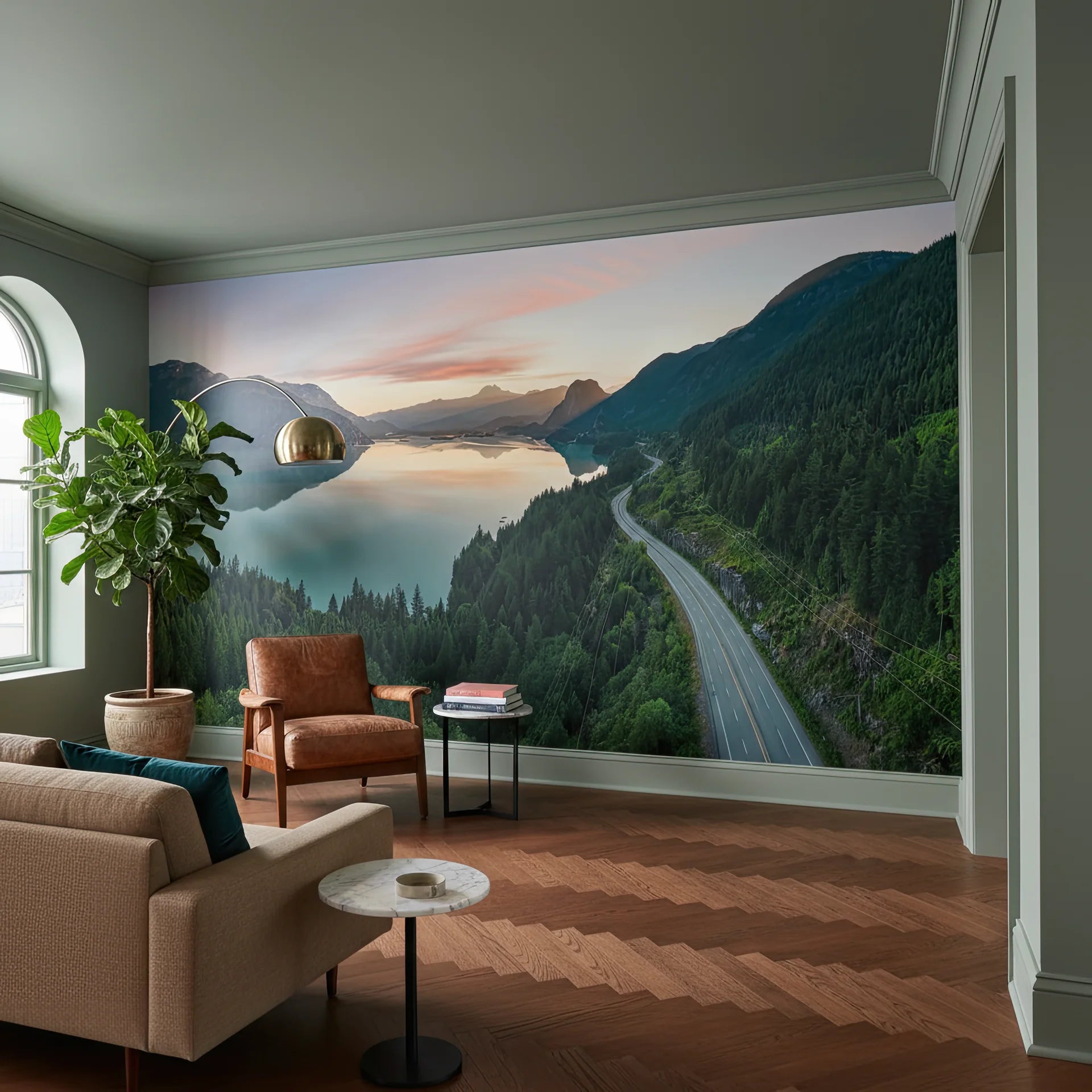 Scenic Mirror Of Gold landscape removable peel and stick wallpaper