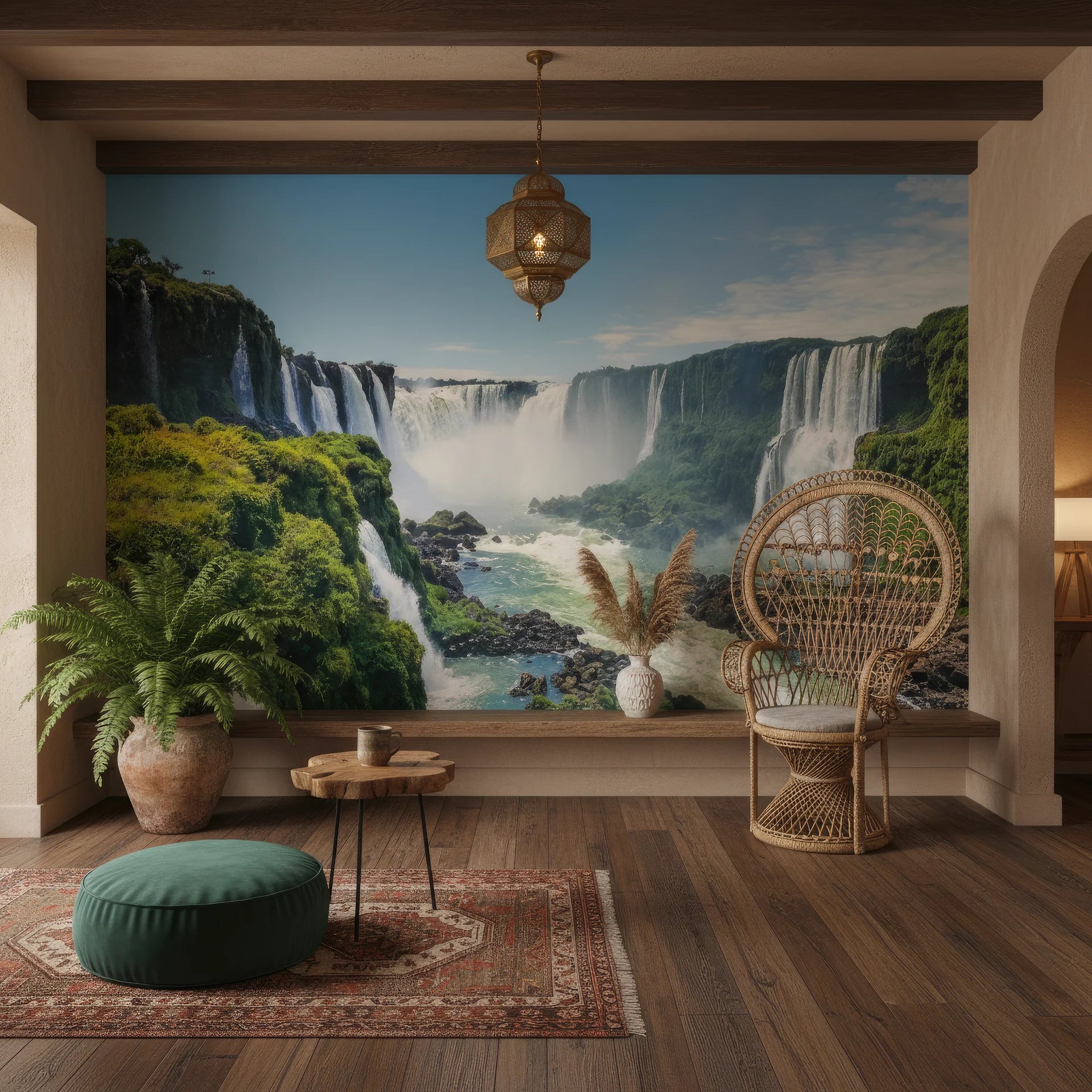 Mist shrouding powerful mountain or waterfall scenery peel and stick